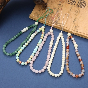 New Chinese Style White Jade Bodhi Seed Phone Chain Natural Stone Agate Crystal Beaded Strap Accessory For CCD Camera