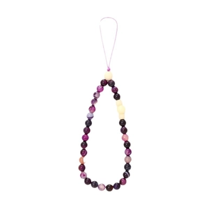 Handmade beaded phone strap with purple and pink agate beads and white stone bead accent