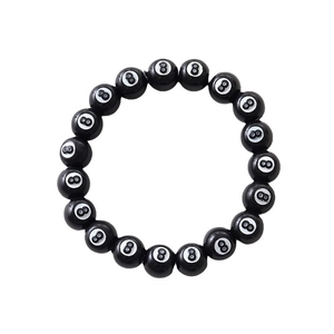Elastisches schwarzes Acryl-Perlenarmband mit weißem Billard-Nr. 8 Kugel-Design