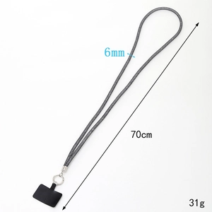 Cordino per cellulare con glitter grigi, largo 6mm e lungo 70cm con anello argento