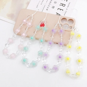 Acrylic Frosted Flower Beaded Phone Lanyard Anti-Lost Mobile Phone Chain Wrist Strap For Women Fresh Style Phone Charm