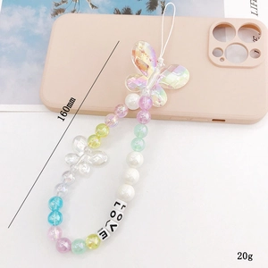 Colorful beaded phone strap with iridescent butterflies and LOVE letter beads