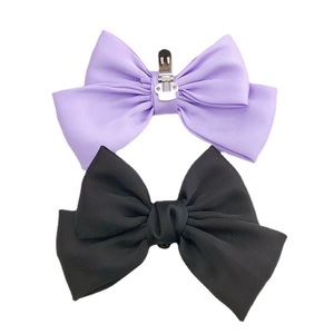 Set of two large cute bow charms with metal clips in purple and black for shoes or hair