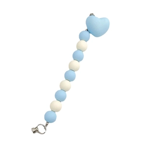 Blue and white acrylic beaded heart pacifier clip and DIY mobile chain accessory