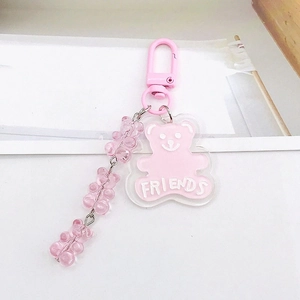 Porte-clés ours rose avec pendentif FRIENDS et mini oursons en résine pour sac