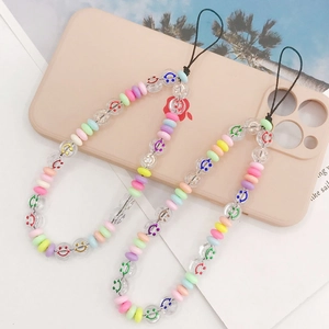 Colorful macaron smiley face phone charms with disc beads for mobile cases decoration