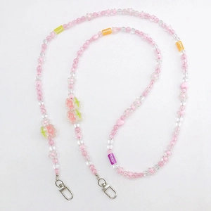 Pink tulip tulip acrylic beaded phone strap with metal lobster clasps for crossbody use