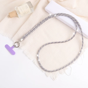 Crossbody phone chain with shimmering rhinestones and purple silicone tag