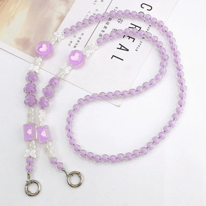 Purple beaded crossbody phone chain with acrylic beads and silver butterfly charms