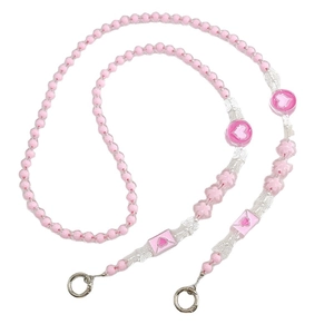 Pink beaded phone crossbody strap with butterfly charms and silver metal rings