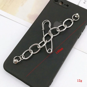 Chaîne de téléphone en métal argenté avec épingle de sûreté, longueur 140 mm et 12 g