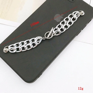 Chaîne de téléphone en métal argenté avec fermoir OT et mesure de longueur 150mm