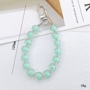 Mint green beaded keychain with acrylic transparent beads and silver metal swivel clasp