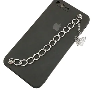 Chaîne de téléphone en métal argenté avec pendentif papillon et longueur 160 mm