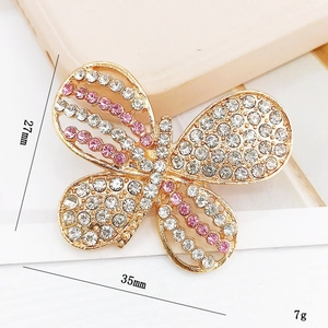 Macro de breloque papillon 27x35mm avec strass roses et blancs sur alliage doré