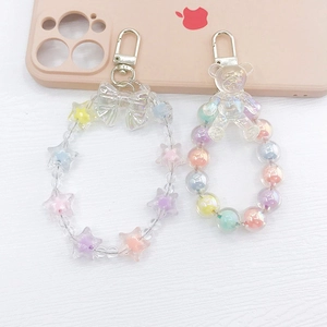 Colorful Macaron Beaded Keychain For Women Star Bear Acrylic Phone Case Strap Bag Hanging Decoration Fashion Jewelry Gift