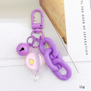 Porte-clés animal violet mignon avec clochette et chaîne pour décoration de sac à dos