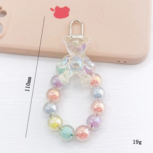 Colorful bear phone charm with gradient beads and metal buckle, 110mm length