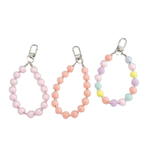 Colorful acrylic beaded keychain wrist strap with silver metal lobster clasps for bags