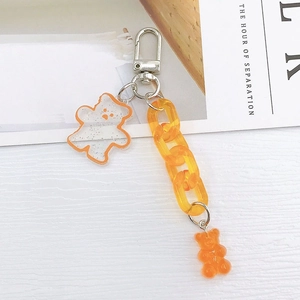 Sparkly white bear and orange acrylic chain link keychain for women bag charms