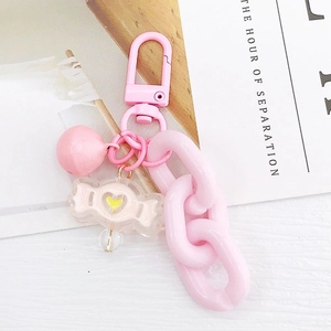 Porte-clés rose mignon avec pendentif bonbon, chaîne en acrylique et fermoir mousqueton