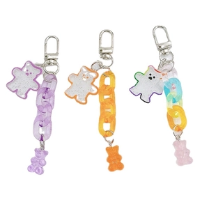 Three-piece colorful acrylic bear keychains with metal lobster clasps and chunky chains