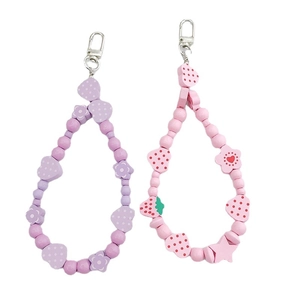 Handmade wooden fruit pendants with beaded heart charms and silver lobster clasps