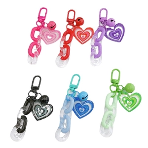 Porte-clés cœur colorés en acrylique avec clochettes en six couleurs pastel vibrantes