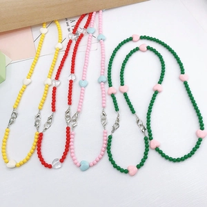 Colorful acrylic heart beaded straps with silver lobster clasps for bags or phones