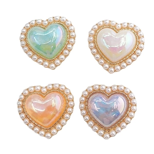 DIY pearl heart charms for phone cases and shoes in pastel colors with gold metal frames