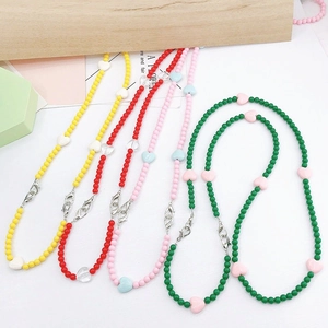 Colorful acrylic heart bead strap set with silver lobster clasps for bags and phones