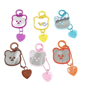 Porte-clés miroir en forme d'ours en acrylique coloré avec étiquettes en forme de cœur