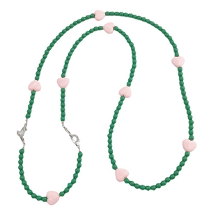 Acrylic heart beaded chain strap with green beads and pink hearts for crossbody bags