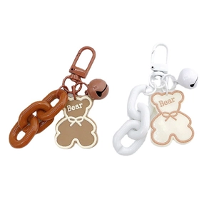 Cute acrylic bear keychain with bell and chain for bags and earphone cases