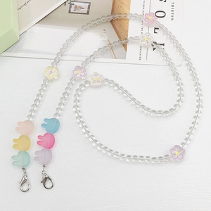 Handmade Beaded Phone Crossbody Chain Macaron Resin Flower Rabbit Smiley Face Matte Lanyard Metal Clasp Women Tech Accessory