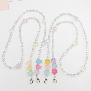 Frosted rabbit beaded phone lanyard with macaron charms and silver lobster clips