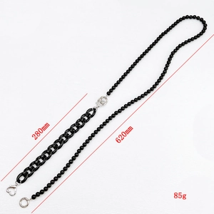 Acrylic beaded crossbody phone chain with chunky black resin link and heart clasp accessory