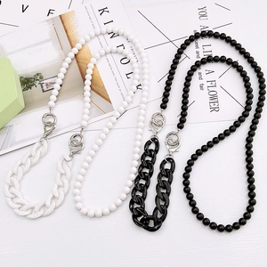 Women Fashion Acrylic Beaded Crossbody Phone Chain Acrylic Resin Bead Lanyard With Heart Clasp Portable Bag Strap Shoulder Chain Accessory