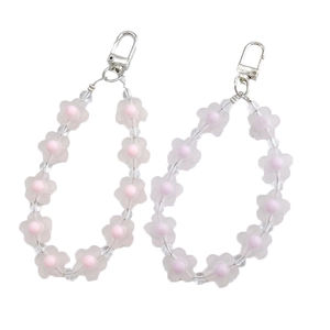 Pastel pink and purple frosted flower beaded charm with silver metal lobster clasp