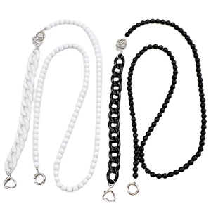Acrylic beaded crossbody phone strap with heart buckle and monochrome chain links