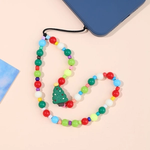 Dragonne de téléphone perlée de Noël avec pendentif sapin et perles en résine