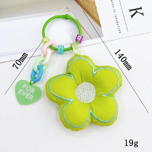 Porte-clés fleur en tissu avec pendentif cœur et chaîne acrylique pour sacs et voiture