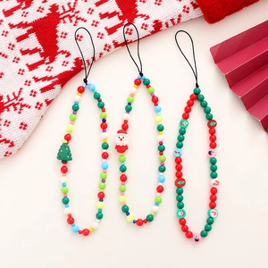 Chaîne de Téléphone Perlée de Noël Faite à la Main Pendentif Père Noël Sapin de Noël Cordon en Perles pour Décoration Femme