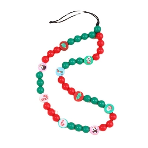 Bijou de téléphone de Noël avec perles rouges vertes et breloques Père Noël