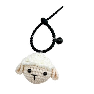 Porte-clés mouton fait main au crochet en laine blanche avec clochette et cordon noir