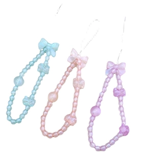 Beaded bear phone charms with bows in blue, pink, and purple for cute mobile accessories