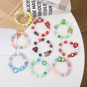 Colorful beaded bracelet set with sweet charms and spring hooks for girls