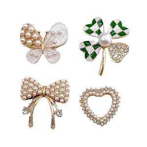 DIY pearl bow and heart shoe charms set for clogs with rhinestone and enamel butterfly decoration