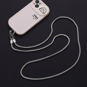 Crossbody metal chain phone strap with cream silicone case and camera slide cover