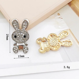 Sparkly rhinestone rabbit charm in silver and gold finish for DIY crafts 29mm